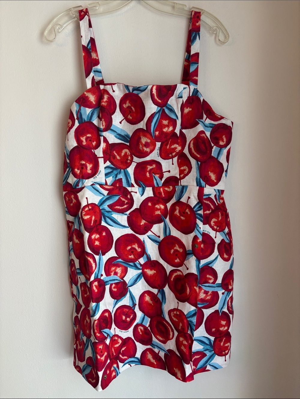 Farm Rio Cherry Blossom Sleeveless Mini Dress 100% linen fruit novelty Women XL - Picture 6 of 16